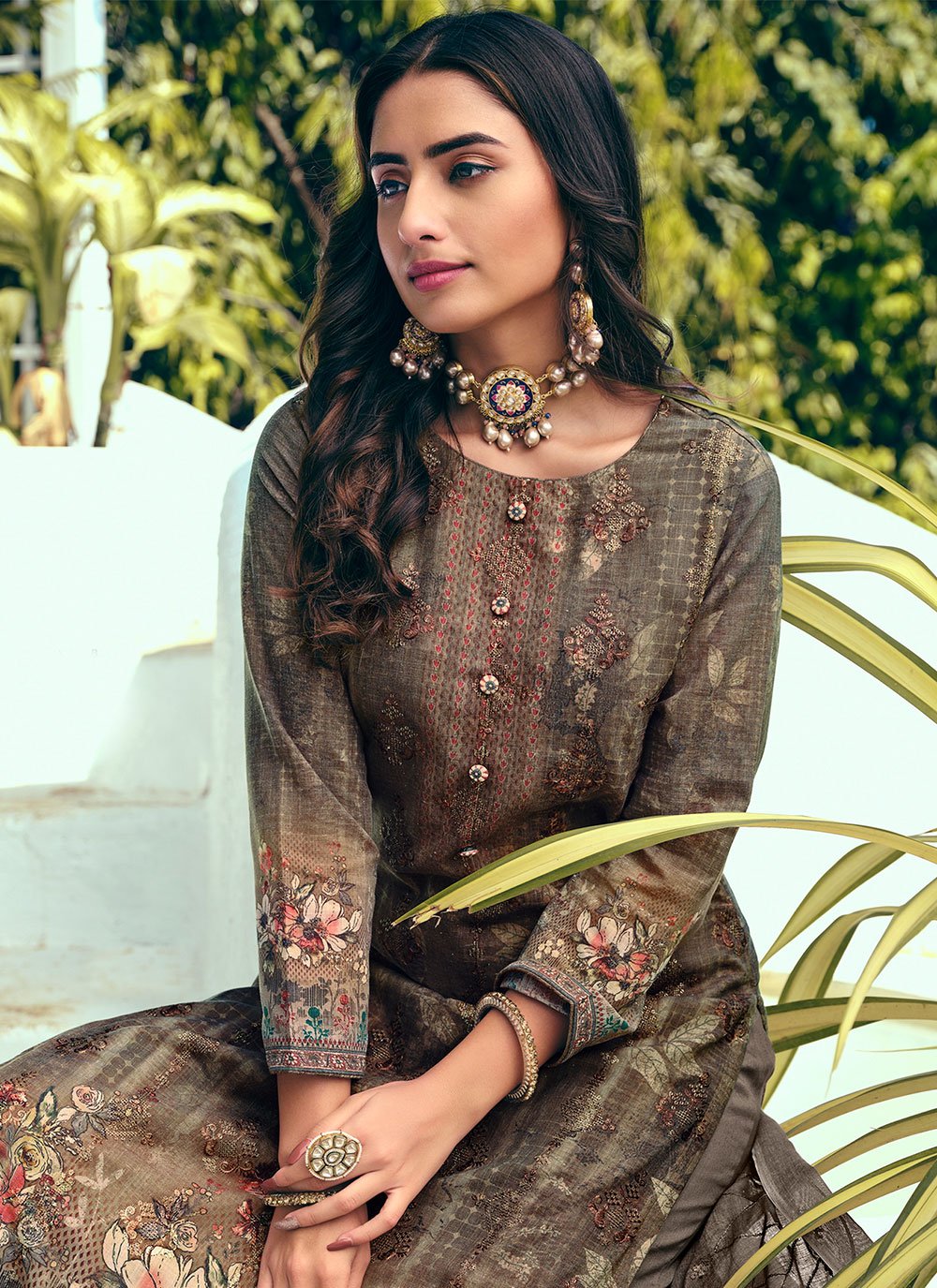 Salwar Suit Blended Cotton Grey Digital Print Salwar Kameez