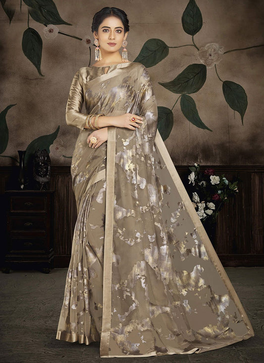 Contemporary Brasso Organza Grey Print Saree