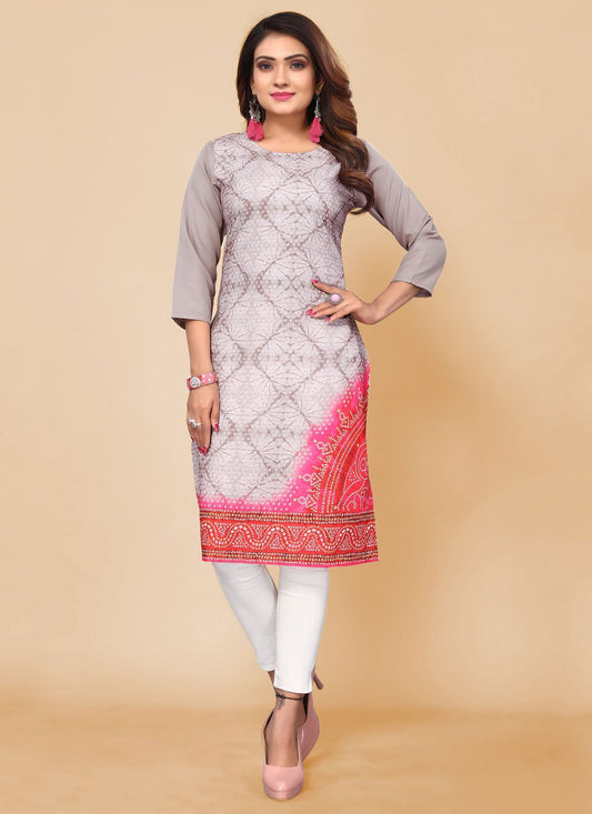 Designer Kurti Faux Crepe Grey Print Kurtis