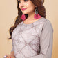 Designer Kurti Faux Crepe Grey Print Kurtis