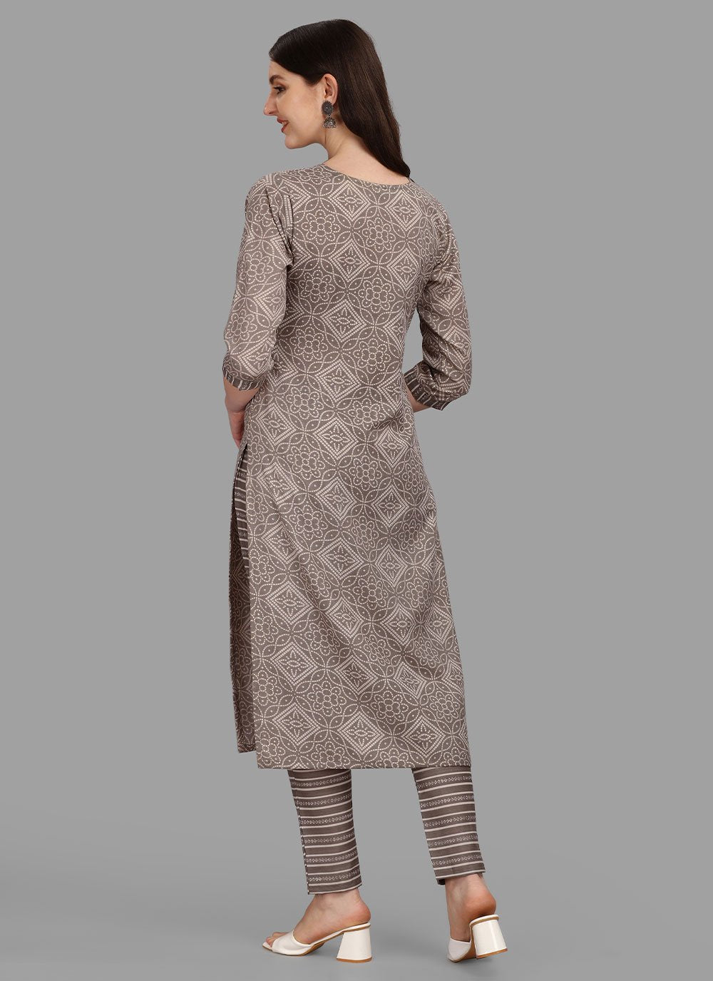 Party Wear Kurti Cotton Grey Print Kurtis