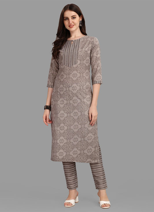 Party Wear Kurti Cotton Grey Print Kurtis