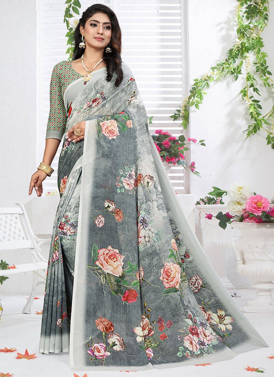 Trendy Saree Weight Less Grey Digital Print Saree