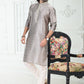 Kurta Pyjama Banarasi Silk Grey Digital Print Mens