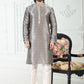 Kurta Pyjama Banarasi Silk Grey Digital Print Mens