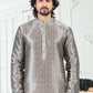 Kurta Pyjama Banarasi Silk Grey Digital Print Mens