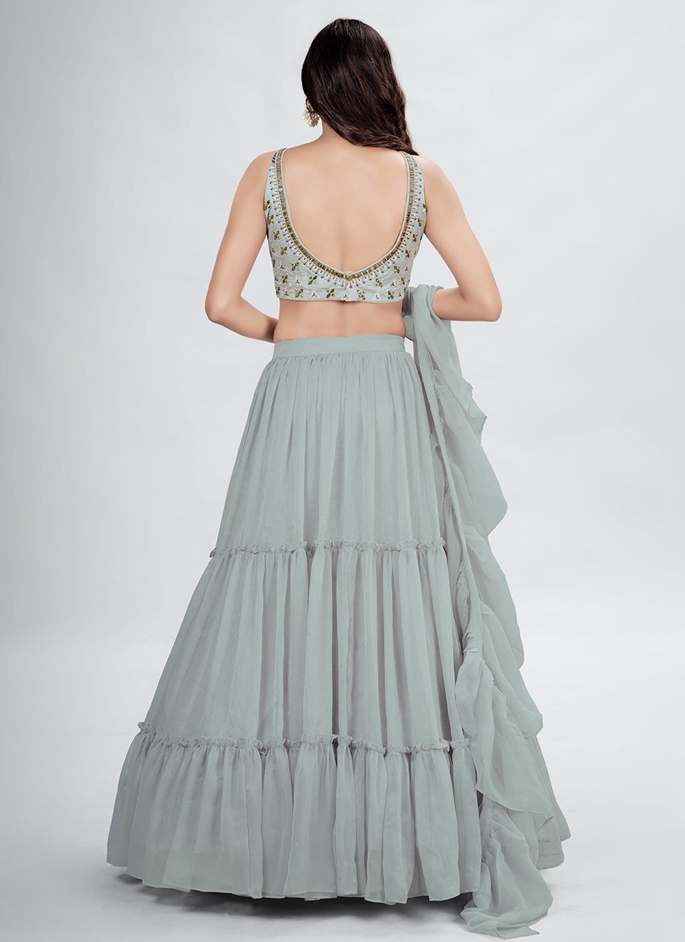 Lehenga Choli Chiffon Grey Embroidered Lehenga Choli