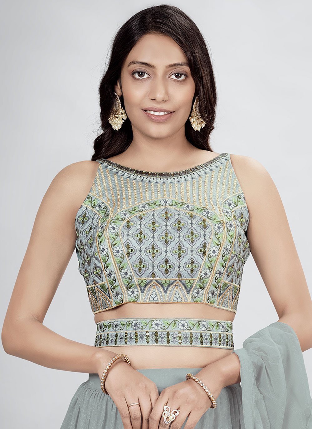 Lehenga Choli Chiffon Grey Embroidered Lehenga Choli