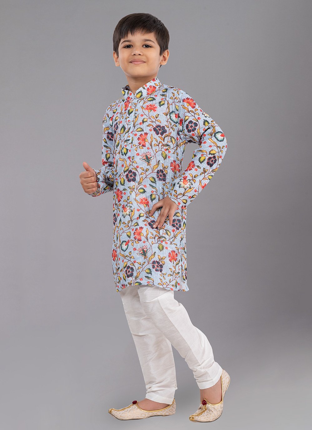 Kurta Pyjama Polyester Grey Digital Print Kids