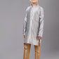 Kurta Pyjama Dupion Silk Jacquard Grey Fancy Work Kids