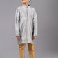 Kurta Pyjama Dupion Silk Jacquard Grey Fancy Work Kids