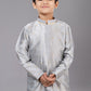 Kurta Pyjama Dupion Silk Jacquard Grey Fancy Work Kids