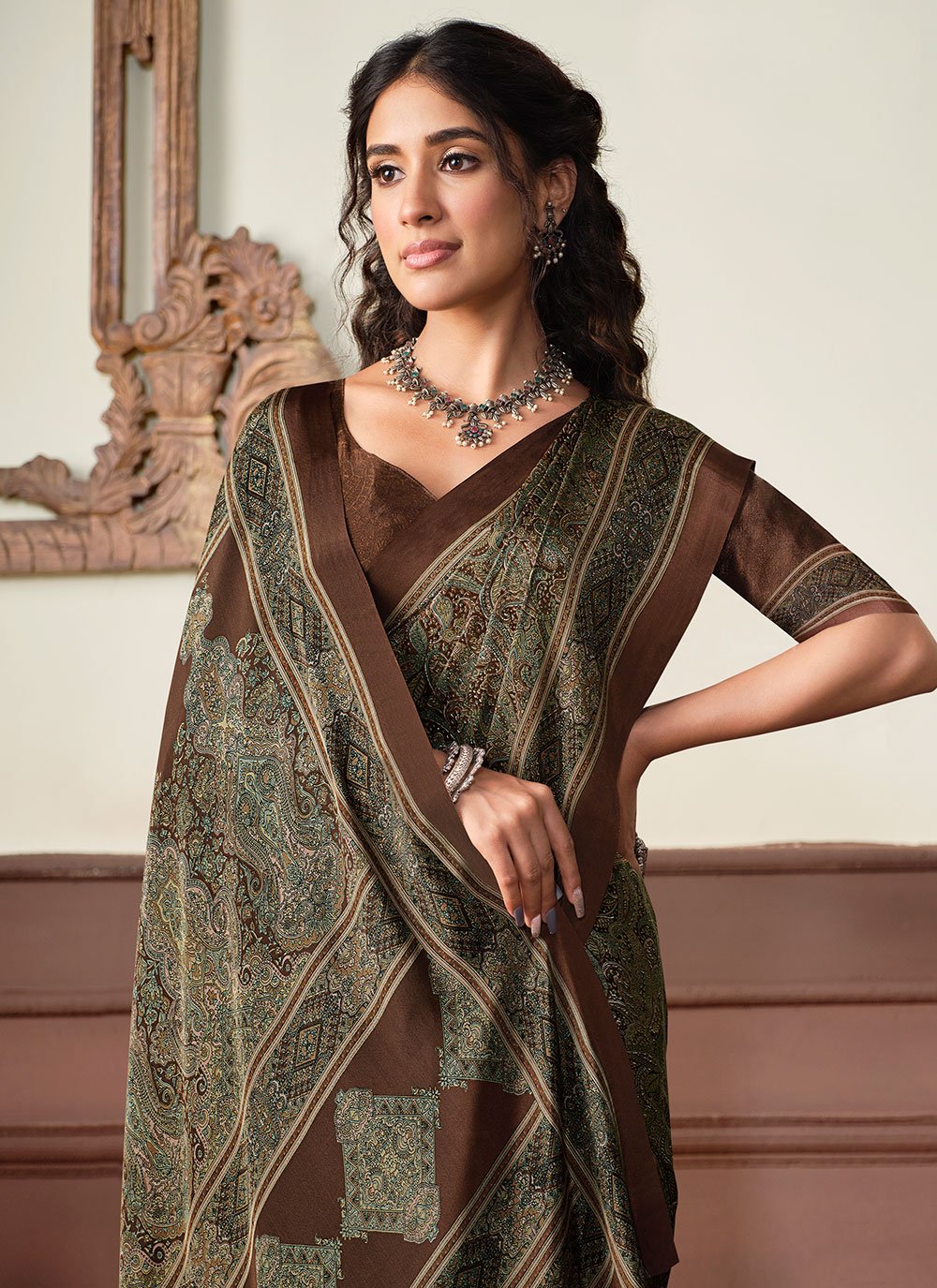 Classic Crepe Silk Grey Print Saree