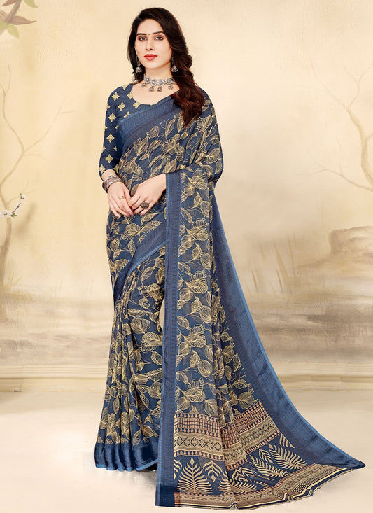 Classic Chiffon Grey Print Saree