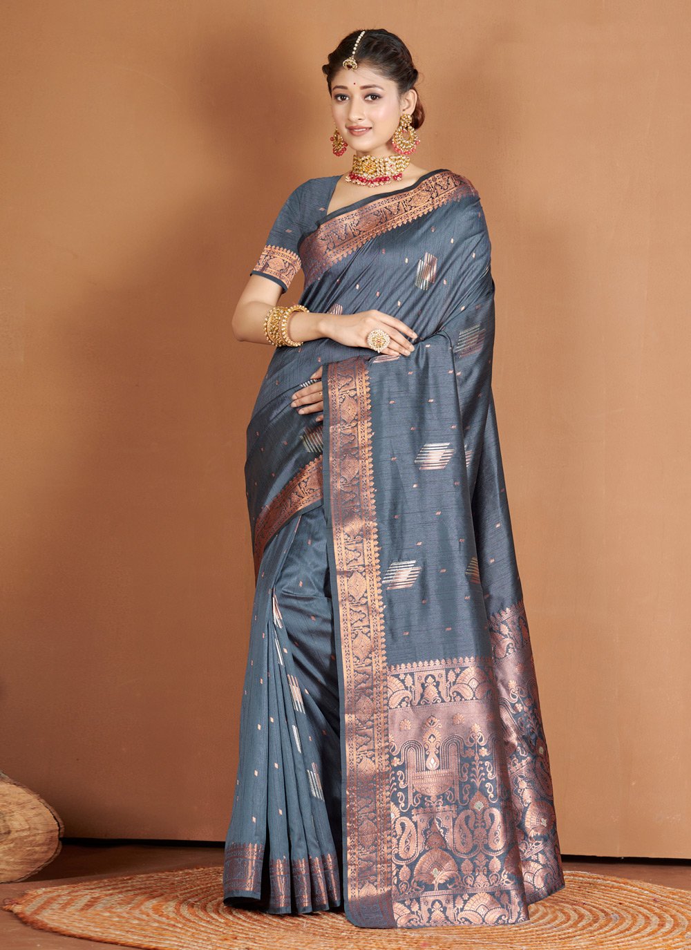 Traditional Saree Banarasi Silk Grey Embroidered Saree