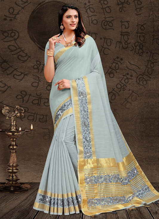 Traditional Saree Linen Tissue Grey Embroidered Saree