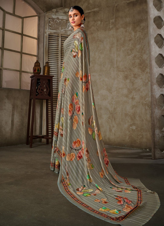 Trendy Saree Georgette Grey Print Saree