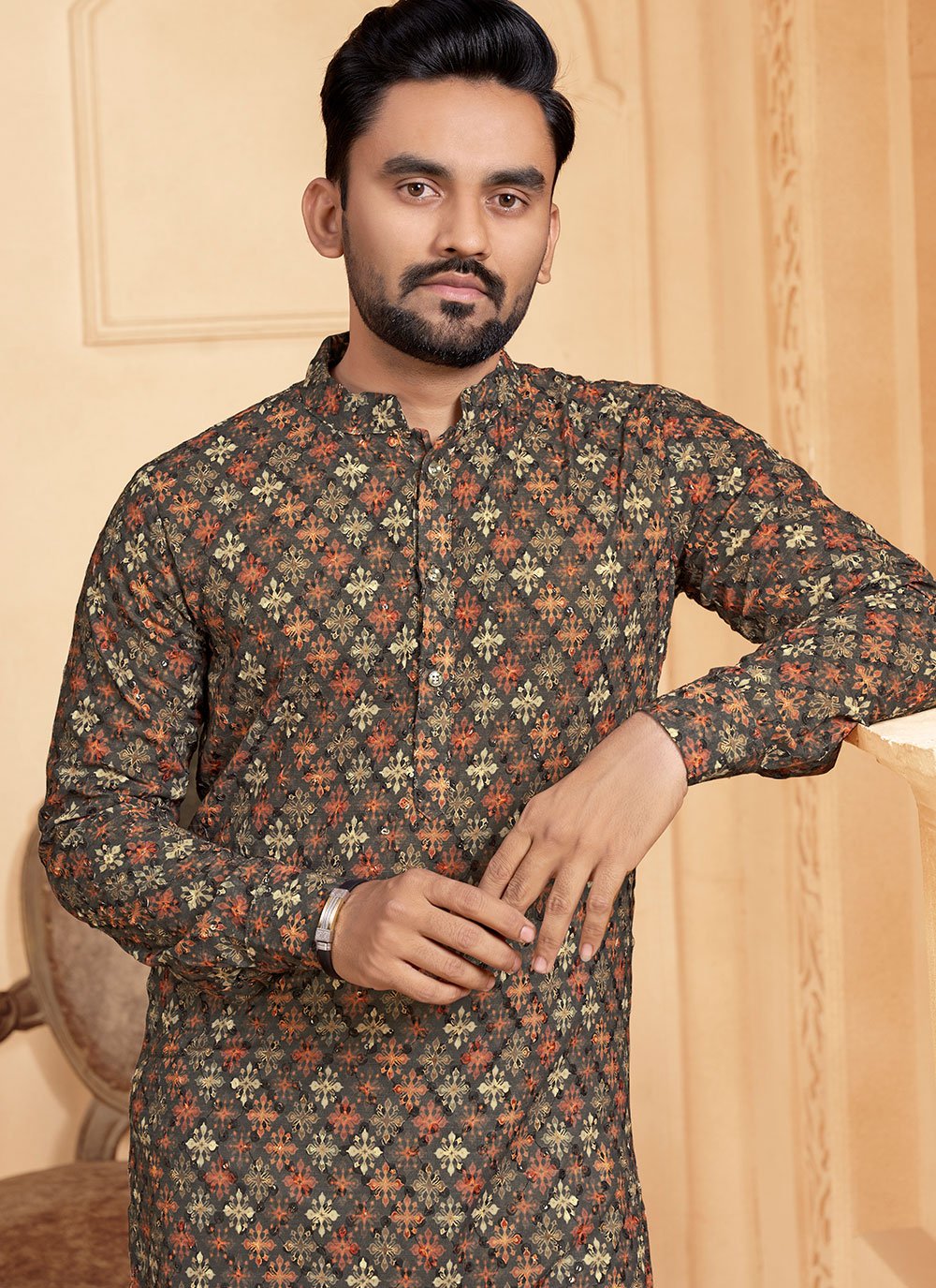 Kurta Pyjama Cotton Grey Chicken Mens