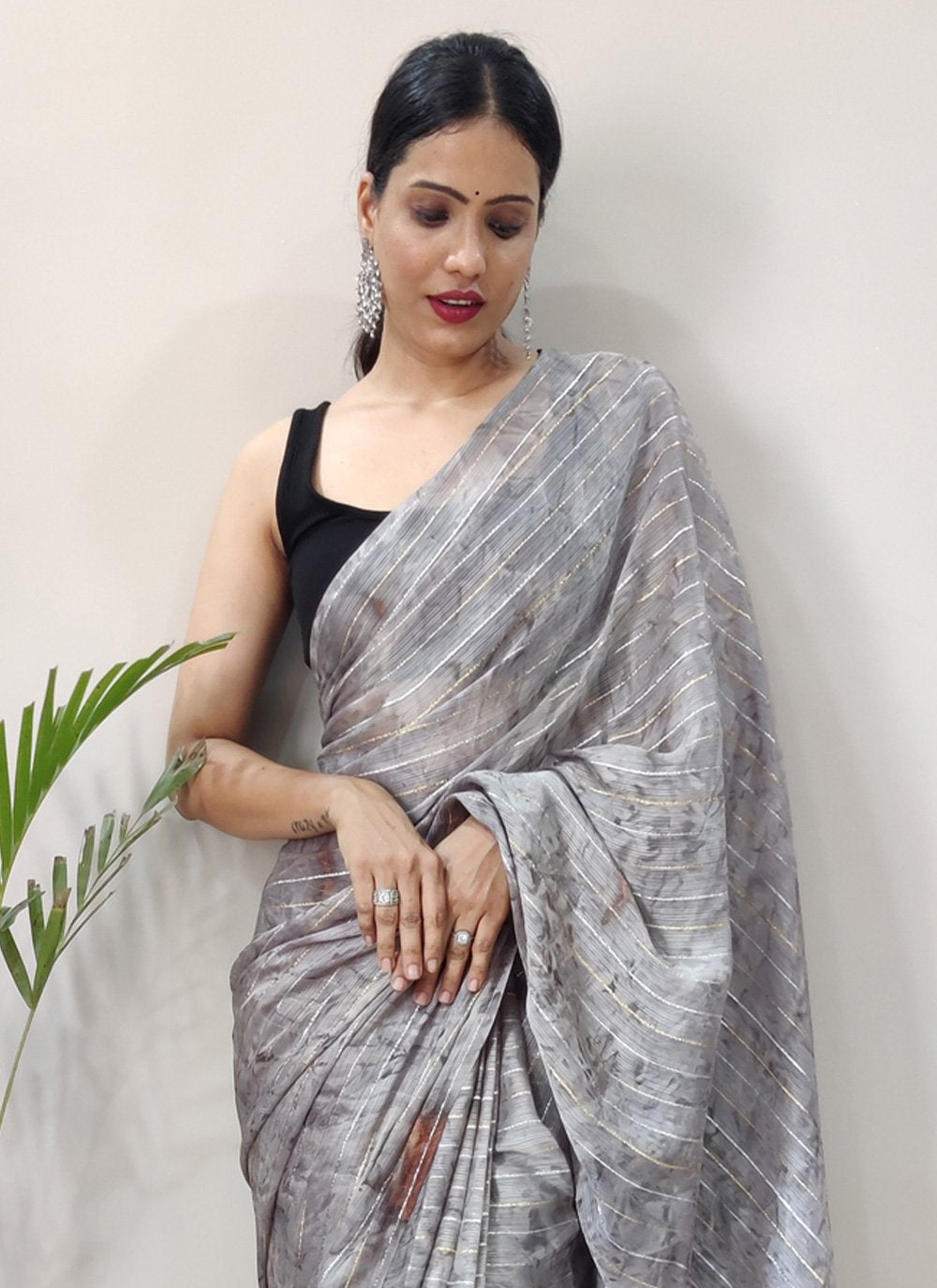 Traditional Saree Chiffon Viscose Grey Weaving Saree