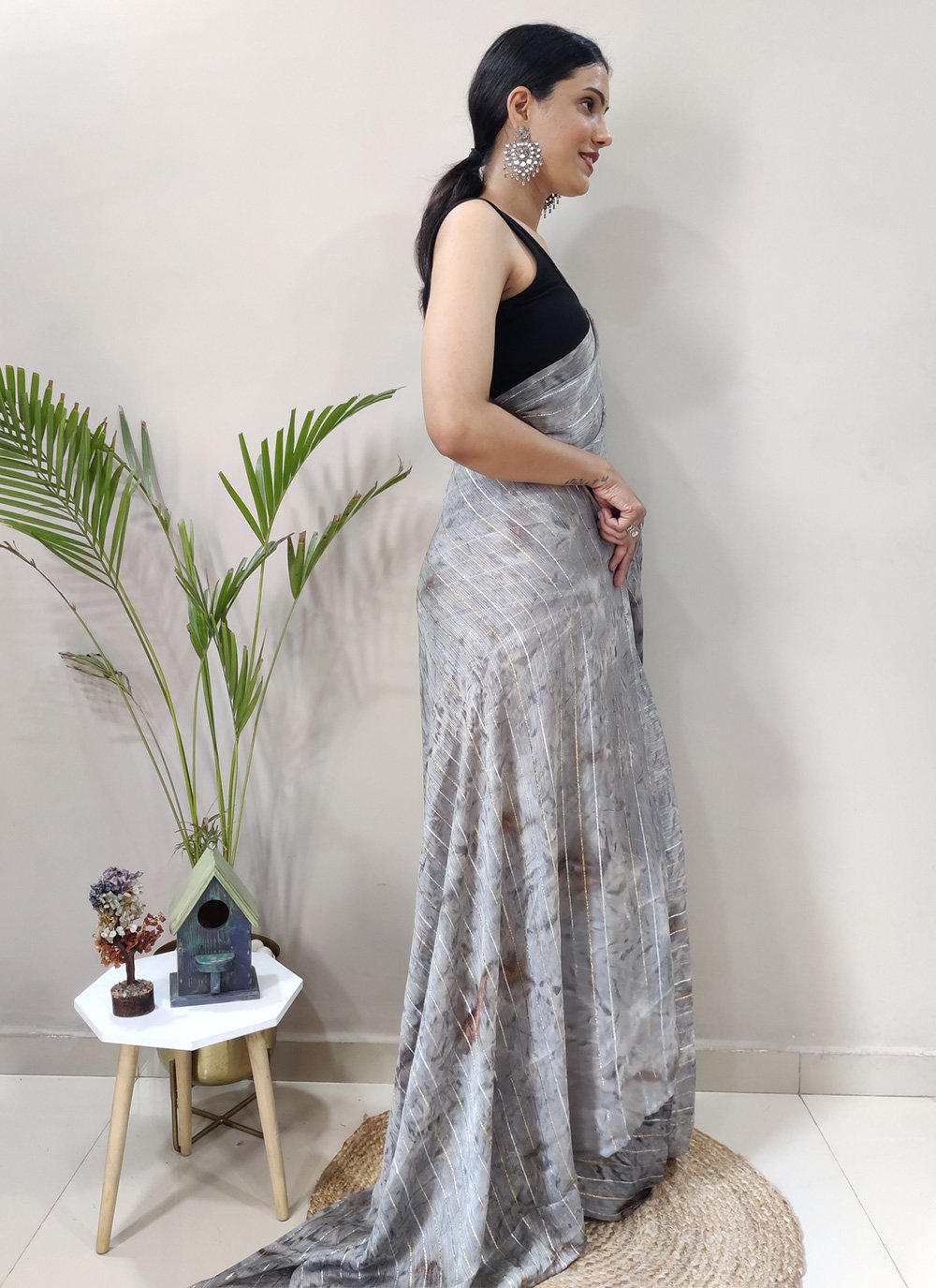 Traditional Saree Chiffon Viscose Grey Weaving Saree