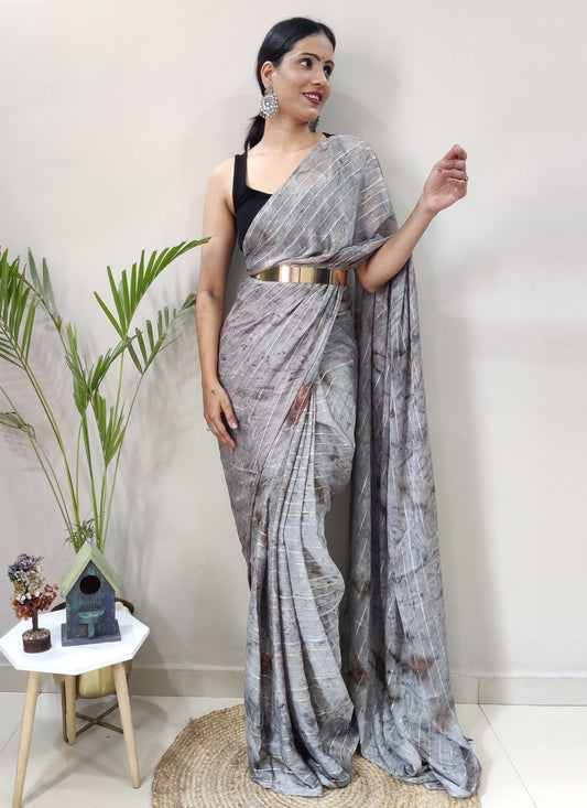 Traditional Saree Chiffon Viscose Grey Weaving Saree