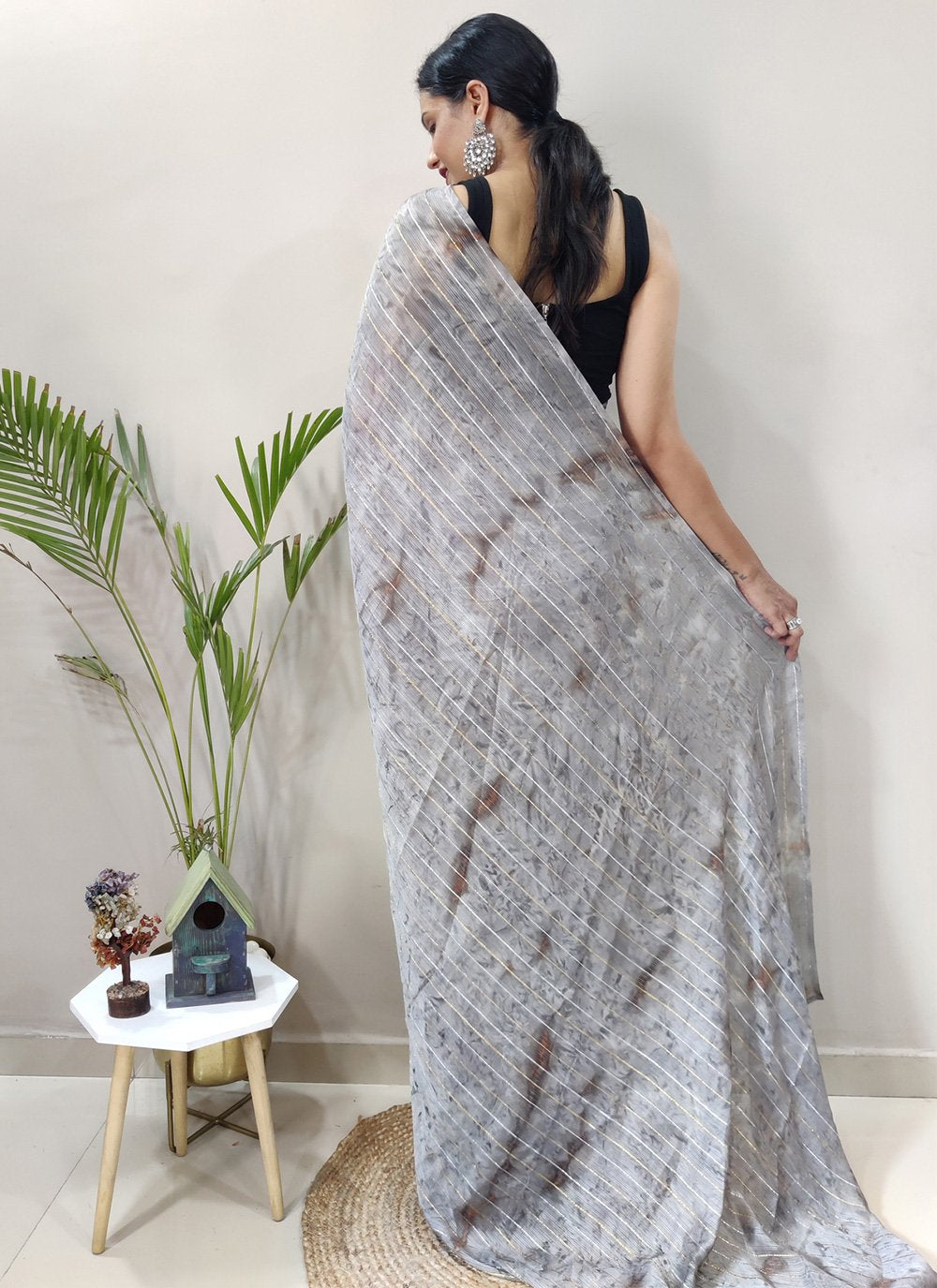 Traditional Saree Chiffon Viscose Grey Weaving Saree