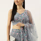 A Line Lehenga Net Grey Embroidered Lehenga Choli
