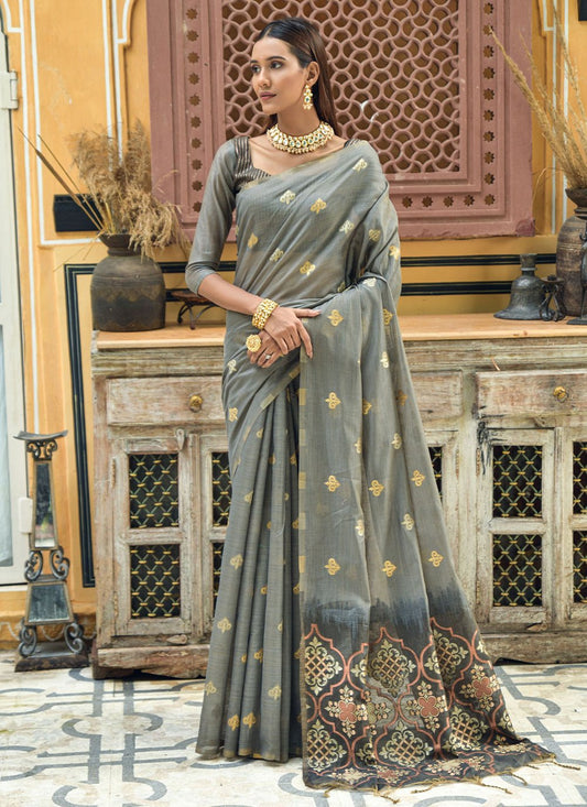 Classic Chanderi Silk Grey Weaving Saree