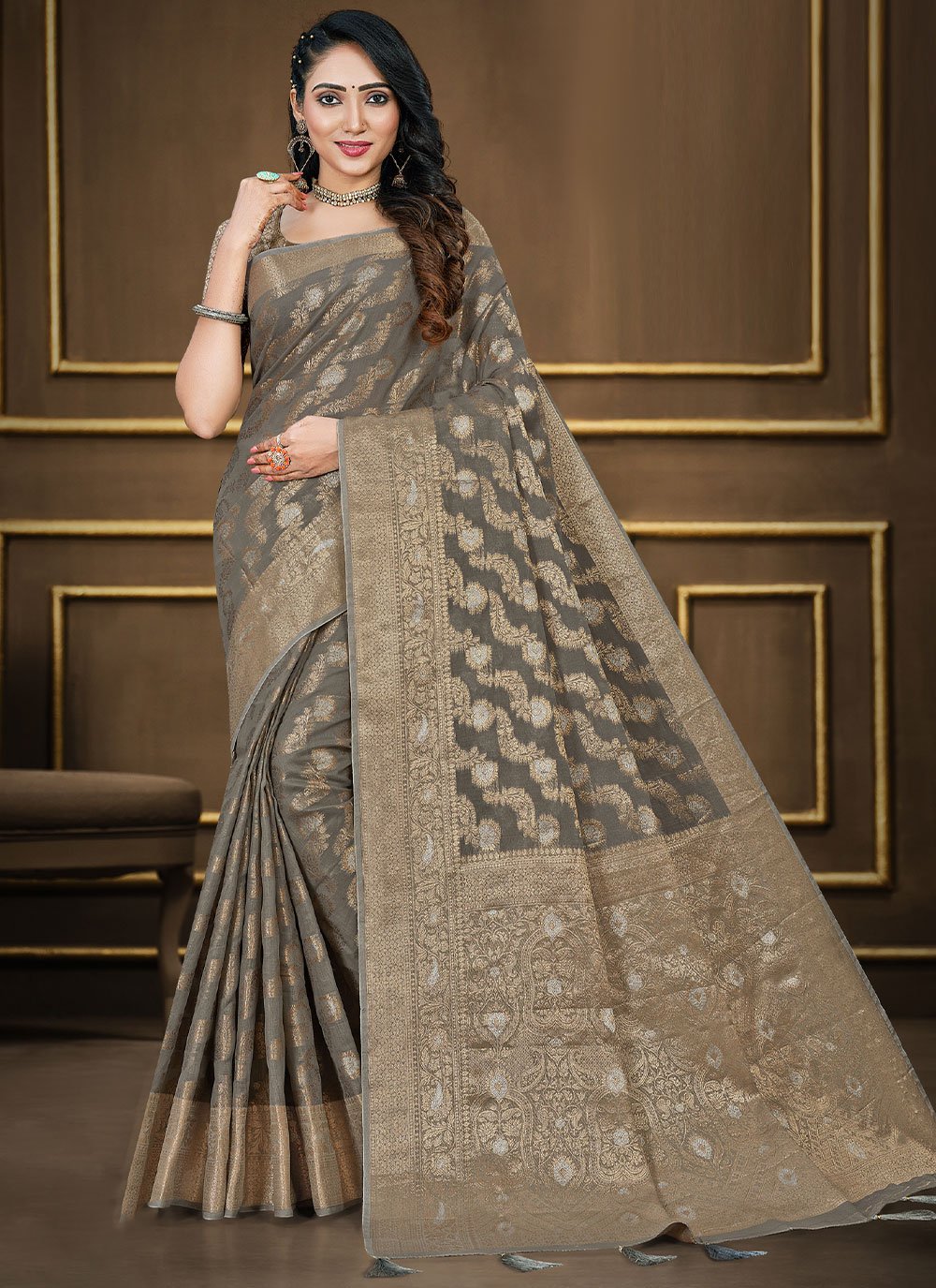 Classic Cotton Silk Grey Woven Saree