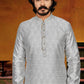 Kurta Pyjama Jacquard Grey Fancy Work Mens