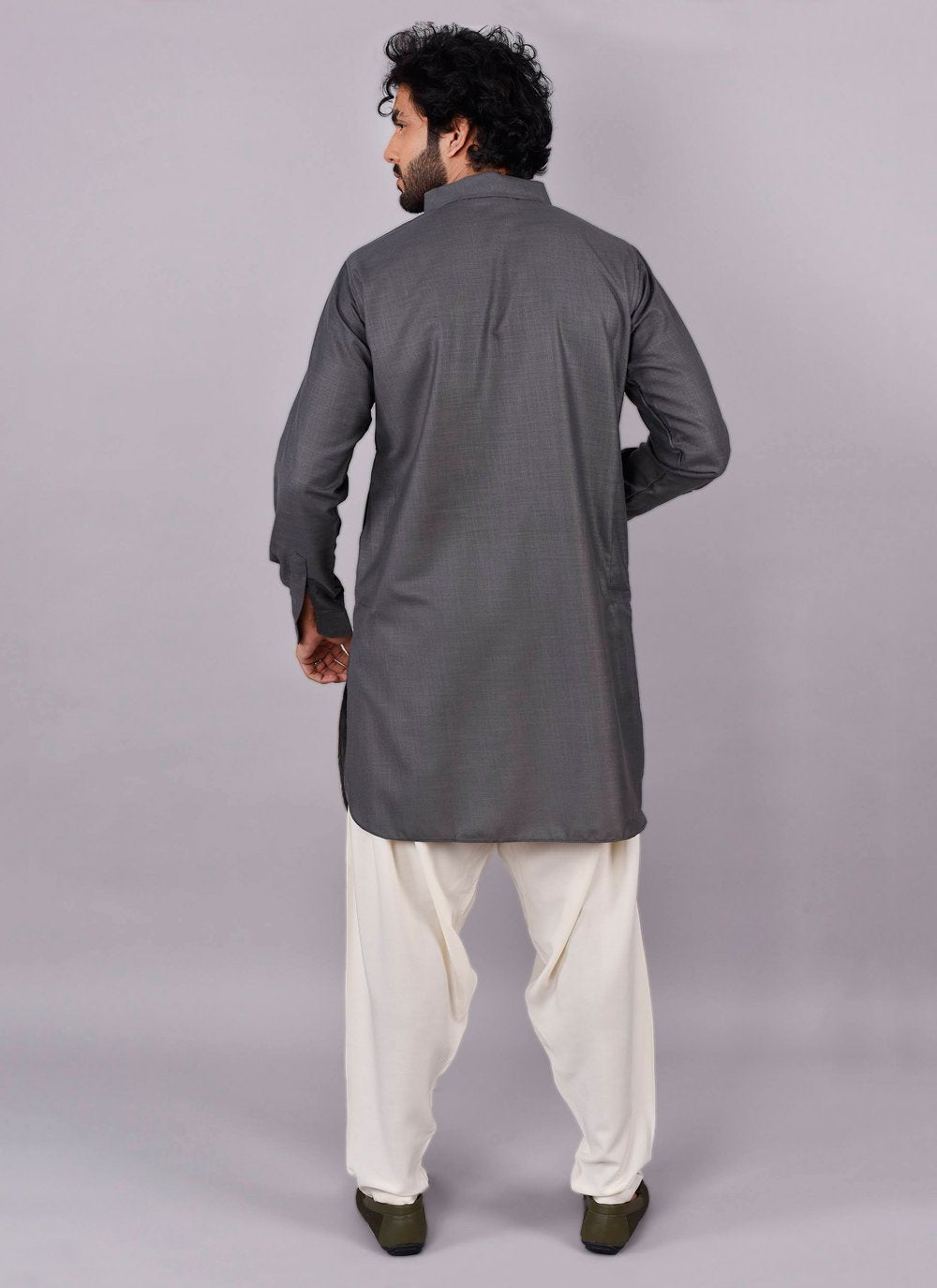 Kurta Pyjama Cotton Grey Plain Mens