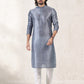 Kurta Pyjama Banarasi Jacquard Grey Fancy Work Mens