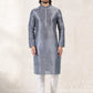 Kurta Pyjama Banarasi Jacquard Grey Fancy Work Mens