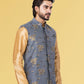 Nehru Jackets Jacquard Silk Grey Embroidered Mens