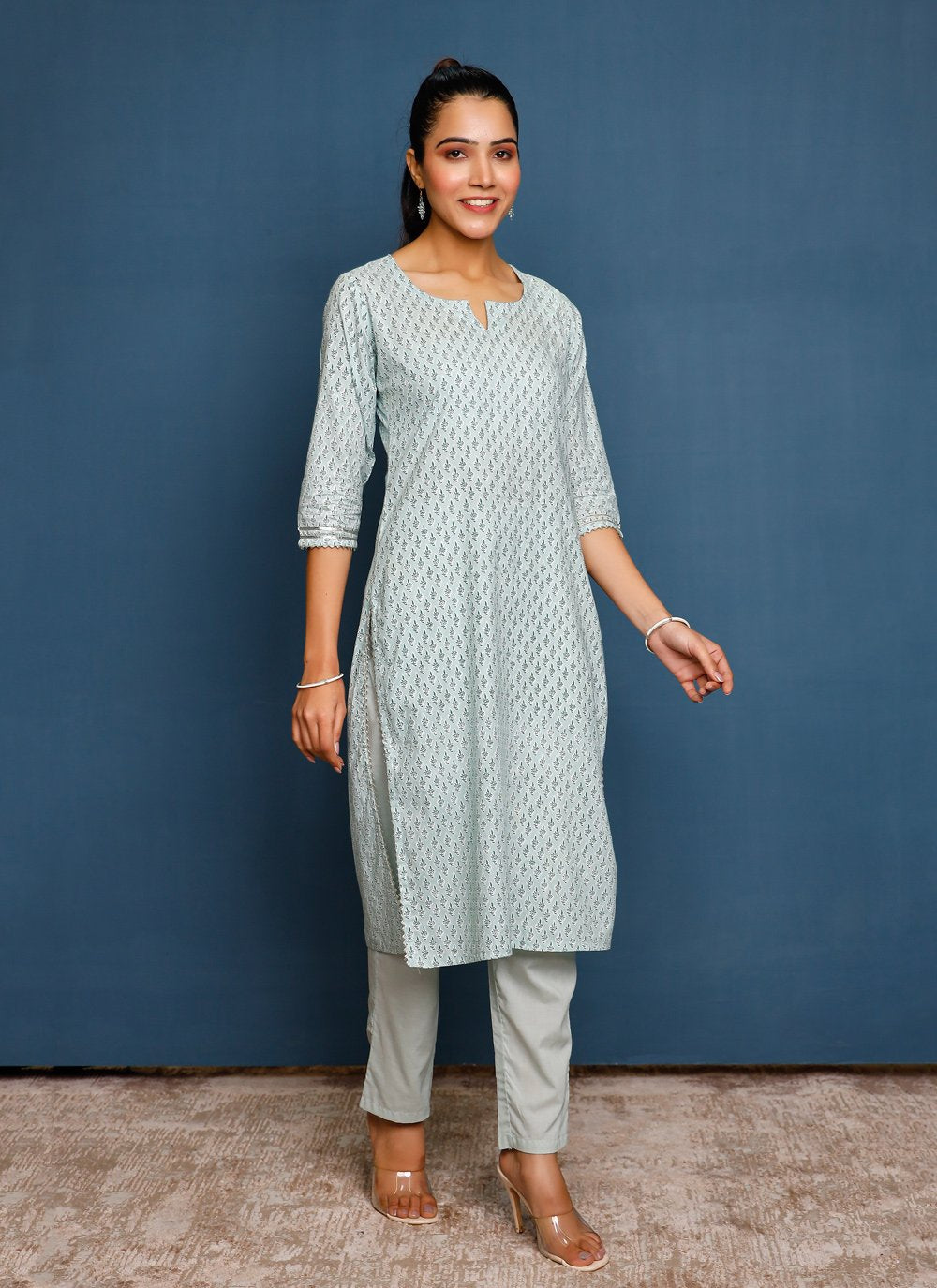 Pant Style Suit Cotton Grey Print Salwar Kameez