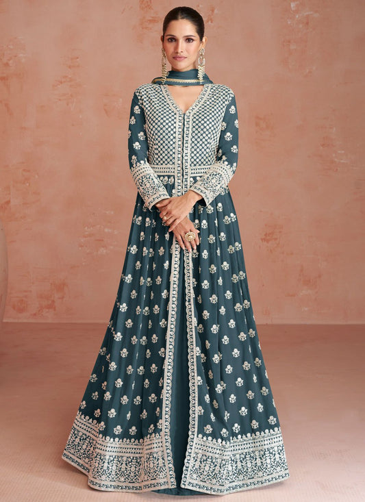 Lehenga Choli Georgette Grey Embroidered Lehenga Choli