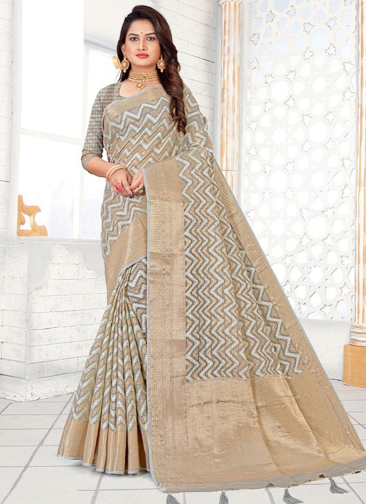 Contemporary Fancy Fabric Silk Grey Woven Saree