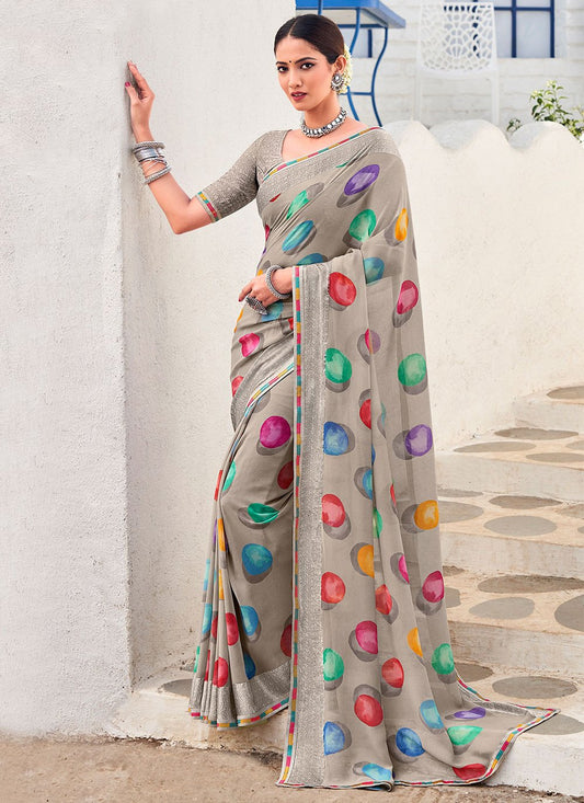 Contemporary Georgette Grey Patch Border Saree