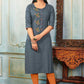 Party Wear Kurti Cotton Grey Embroidered Kurtis