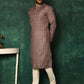 Kurta Pyjama Cotton Grey Print Mens