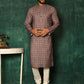 Kurta Pyjama Cotton Grey Print Mens