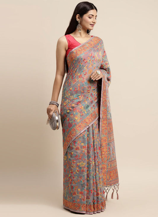 Trendy Saree Cotton Silk Grey Woven Saree