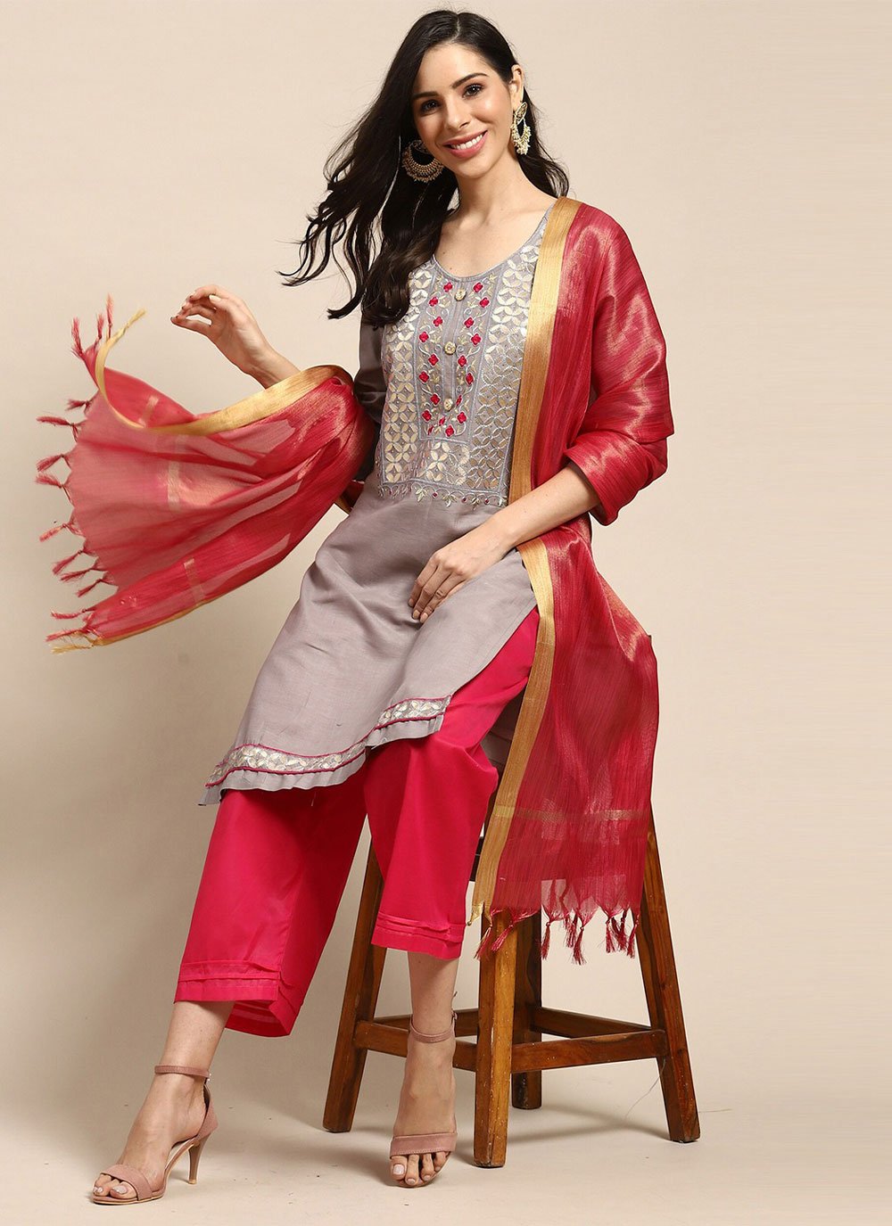 Trendy Suit Cotton Grey Embroidered Salwar Kameez