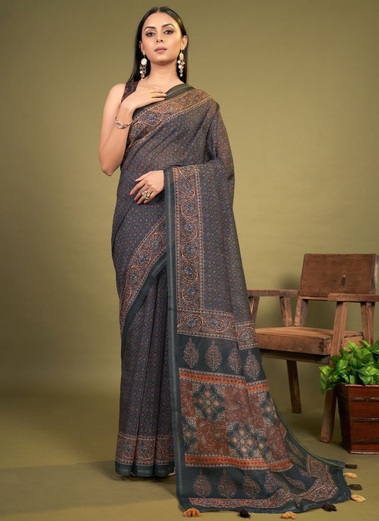 Trendy Saree Cotton Grey Print Saree