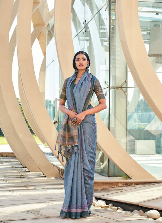 Classic Silk Grey Digital Print Saree