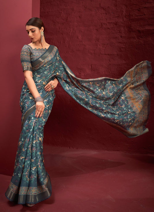 Contemporary Silk Grey Digital Print Saree