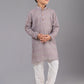 Kurta Pyjama Polyester Grey Digital Print Kids