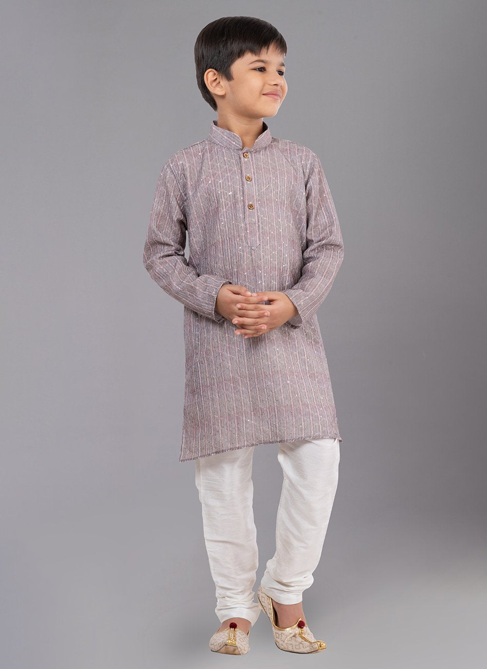 Kurta Pyjama Polyester Grey Digital Print Kids