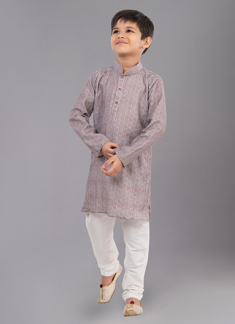 Kurta Pyjama Polyester Grey Digital Print Kids