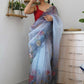 Contemporary Organza Grey Digital Print Saree